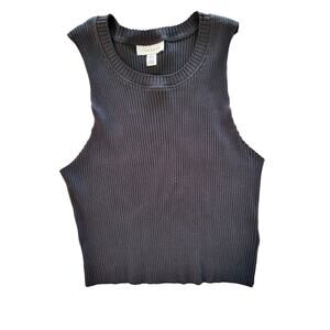 Topshop Womans Black Ribbed Crop Top Sz 12 1060